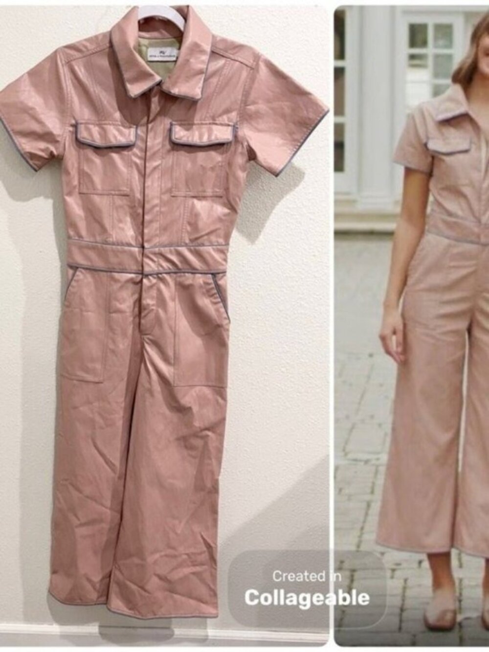 Never A Wallflower Faux Leather Jumpsuit Neutral Contemporary Boho Pink